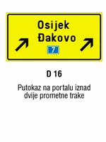 Putokaz na portalu iznad dvije prometne trake