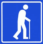 Oznaka pristupačnosti za osobe koje se kreću uz pomoć štapa, štaka i hodalice