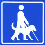 Oznaka pristupačnosti za osobe koje se kreću s bijelim štapom i psom