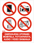 Zabranjena uporaba mobitela, fotoaparata, audio i video snimanja